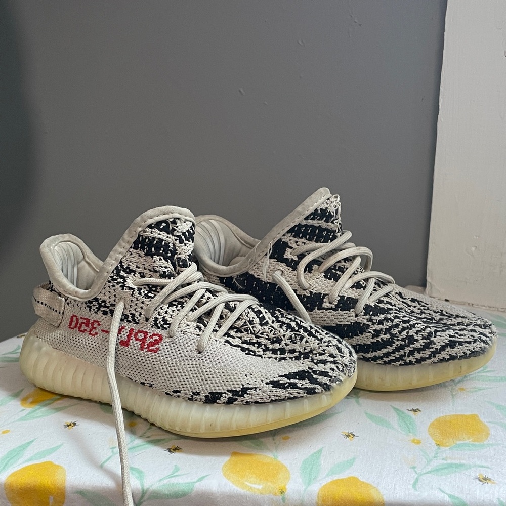 Yeezy Kids Sneakers in Black, Cream, and Red